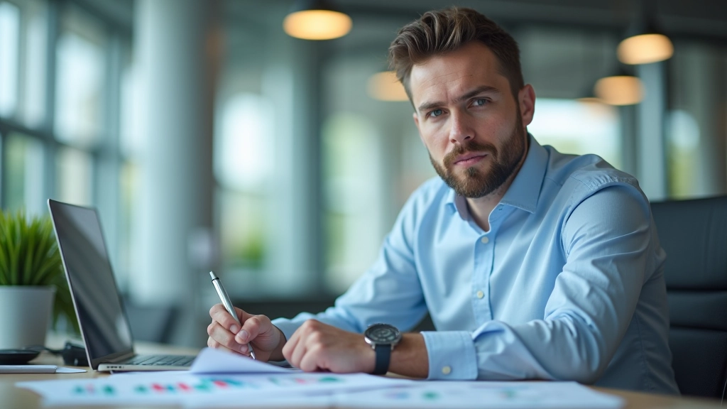 Professioneller Analyst mit Arbeitsmarktdaten und Berichten an einem modernen Schreibtisch mit Grafiken und Statistiken