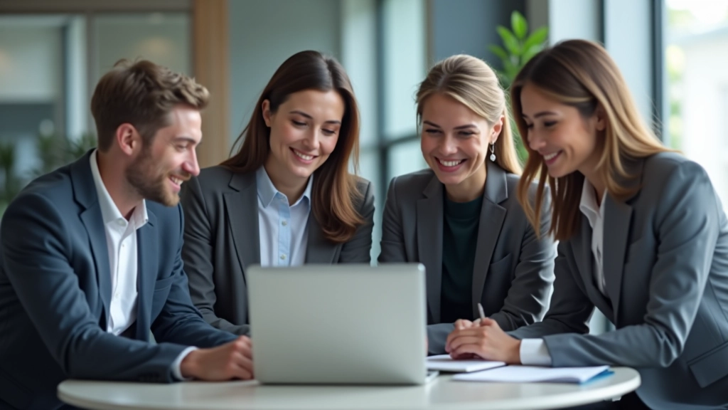 Personen verschiedener Altersgruppen in modernem Büro-Umfeld, die gemeinsam auf einen Computerbildschirm schauen