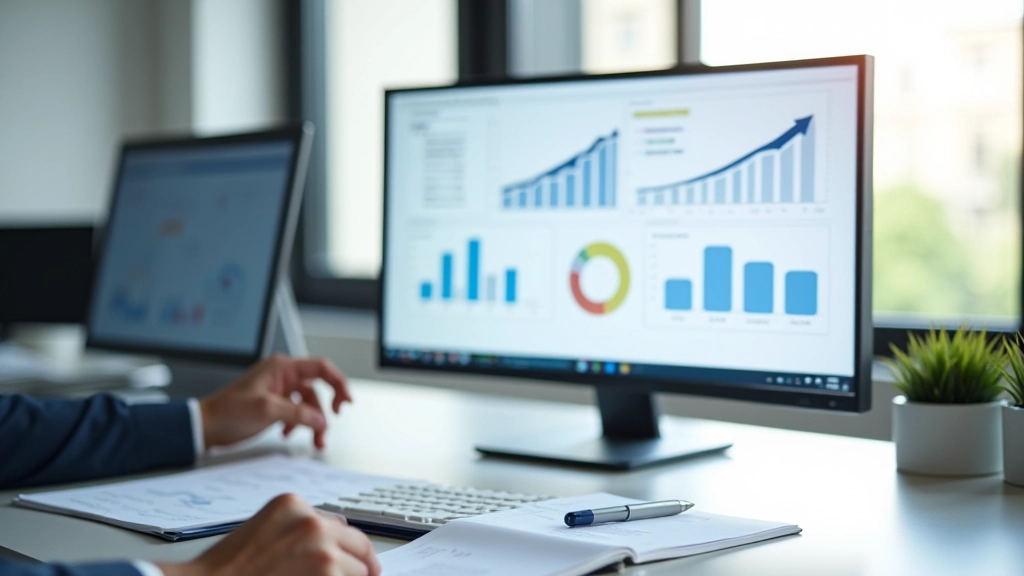 Arbeitslosenstatistiken und Grafiken auf einem Monitor in einem modernen Büro mit Fensterblick