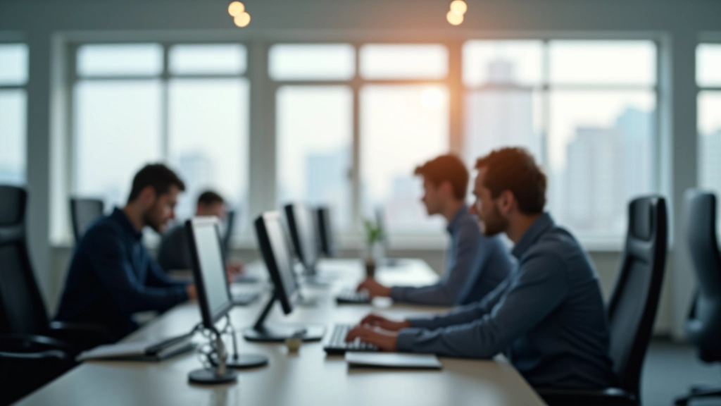 Geschäftsbüro mit Mitarbeitern, die an Computern arbeiten, helles modernes Büro mit natürlichem Licht von Fenstern