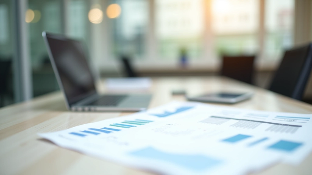 Schreibtisch mit Laptop, Unterlagen und Grafiken zur Arbeitsmarktanalyse